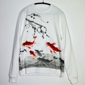 Blind Rooster Koi Fish Graphic Pullover‎ Sweater sweatshirt size S